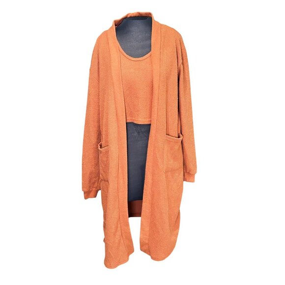 Happily Grey Womens 3-Piece Lounge Set In Rust Orange M Cardigan Tank Top & Jogg - Picture 8 of 16